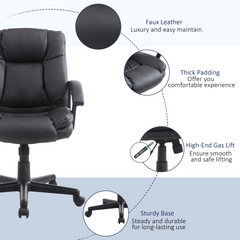 Swivel Executive Office Chair - Mid Back Faux Leather Computer Desk Chair for Home with Double-Tier Padding, Arm, Wheels, Black