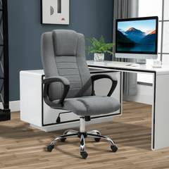 High Back Office Chair - Linen Deep Grey, Adjustable Height, 360° Swivel, Tilt Function, Ergonomic Design, 62W x 62D x 110-119H cm