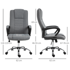 High Back Office Chair - Linen Deep Grey, Adjustable Height, 360° Swivel, Tilt Function, Ergonomic Design, 62W x 62D x 110-119H cm