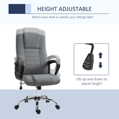 High Back Office Chair - Linen Deep Grey, Adjustable Height, 360° Swivel, Tilt Function, Ergonomic Design, 62W x 62D x 110-119H cm