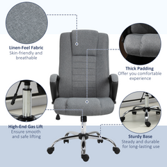 High Back Office Chair - Linen Deep Grey, Adjustable Height, 360° Swivel, Tilt Function, Ergonomic Design, 62W x 62D x 110-119H cm