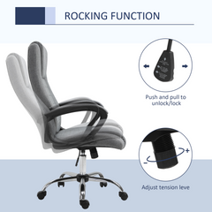 High Back Office Chair - Linen Deep Grey, Adjustable Height, 360° Swivel, Tilt Function, Ergonomic Design, 62W x 62D x 110-119H cm