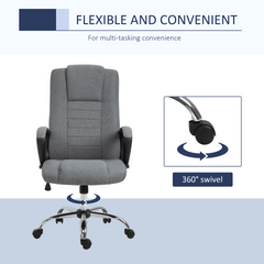 High Back Office Chair - Linen Deep Grey, Adjustable Height, 360° Swivel, Tilt Function, Ergonomic Design, 62W x 62D x 110-119H cm