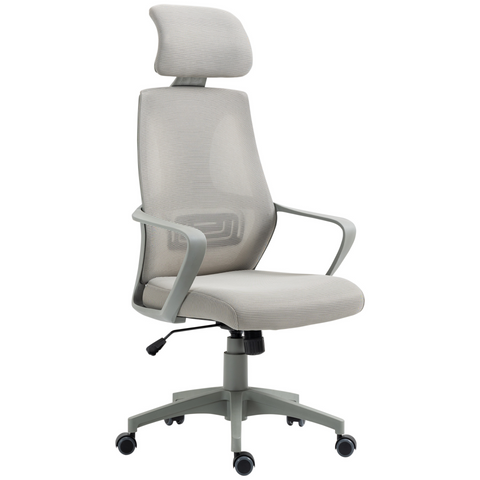 Grey Ergonomic Office Chair - High Mesh Back, Adjustable Height, Swivel Base & Wheels