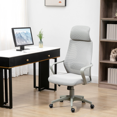 Grey Ergonomic Office Chair - High Mesh Back, Adjustable Height, Swivel Base & Wheels