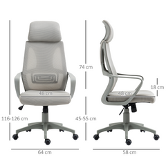 Grey Ergonomic Office Chair - High Mesh Back, Adjustable Height, Swivel Base & Wheels