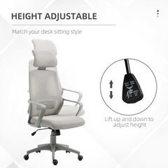 Grey Ergonomic Office Chair - High Mesh Back, Adjustable Height, Swivel Base & Wheels