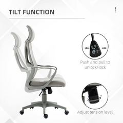 Grey Ergonomic Office Chair - High Mesh Back, Adjustable Height, Swivel Base & Wheels