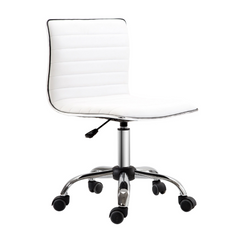 Adjustable Swivel Office Chair - White | Ergonomic PU Leather, Armless Mid-Back, Chrome Base