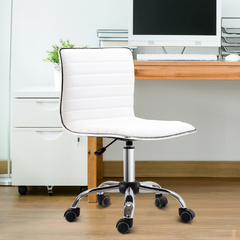 Adjustable Swivel Office Chair - White | Ergonomic PU Leather, Armless Mid-Back, Chrome Base