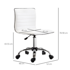 Adjustable Swivel Office Chair - White | Ergonomic PU Leather, Armless Mid-Back, Chrome Base