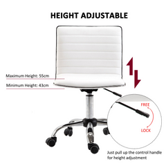 Adjustable Swivel Office Chair - White | Ergonomic PU Leather, Armless Mid-Back, Chrome Base