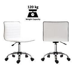 Adjustable Swivel Office Chair - White | Ergonomic PU Leather, Armless Mid-Back, Chrome Base