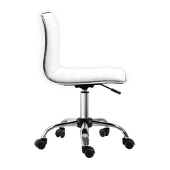 Adjustable Swivel Office Chair - White | Ergonomic PU Leather, Armless Mid-Back, Chrome Base