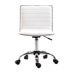 Adjustable Swivel Office Chair - White | Ergonomic PU Leather, Armless Mid-Back, Chrome Base