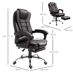 PU Leather Executive Office Chair, High Back Swivel Chair with Retractable Footrest, Adjustable Height, Reclining Function, Brown