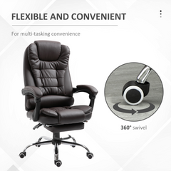 PU Leather Executive Office Chair, High Back Swivel Chair with Retractable Footrest, Adjustable Height, Reclining Function, Brown