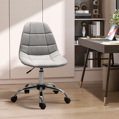 Ergonomic Office Chair with Adjustable Height and Wheels Velvet Executive Chair Armless for Home Study Bedroom Grey