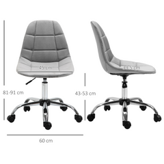 Ergonomic Office Chair with Adjustable Height and Wheels Velvet Executive Chair Armless for Home Study Bedroom Grey