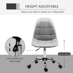 Ergonomic Office Chair with Adjustable Height and Wheels Velvet Executive Chair Armless for Home Study Bedroom Grey