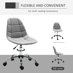 Ergonomic Office Chair with Adjustable Height and Wheels Velvet Executive Chair Armless for Home Study Bedroom Grey