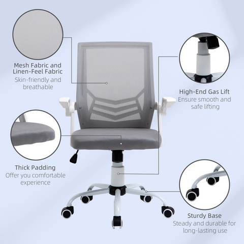 Mesh Office Chair Swivel Task Computer Desk Chair for Home with Lumbar Back Support, Adjustable Height, Flip-Up Arm, Grey