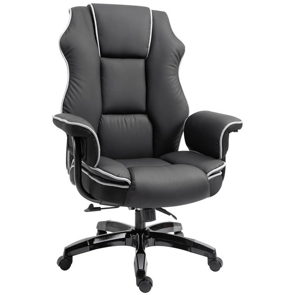 High Back Executive PU Leather Office Chair - Adjustable, Ergonomic Computer Desk Chair with Armrests, Black