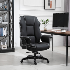 High Back Executive PU Leather Office Chair - Adjustable, Ergonomic Computer Desk Chair with Armrests, Black