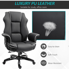 High Back Executive PU Leather Office Chair - Adjustable, Ergonomic Computer Desk Chair with Armrests, Black