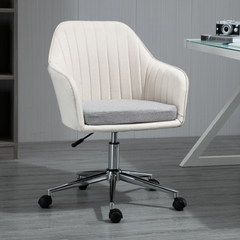 Leisure Office Chair Linen Fabric Swivel Scallop Shape Computer Desk Chair Home Study Bedroom with Wheels, Beige