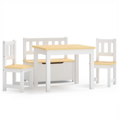 4 Piece Children's Table and Chair Set - White and Beige MDF - Perfect for Play, Crafts, and Study