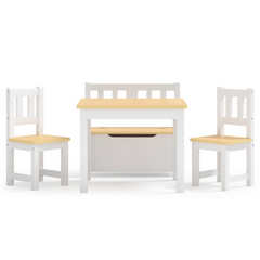 4 Piece Children's Table and Chair Set - White and Beige MDF - Perfect for Play, Crafts, and Study