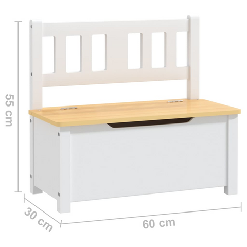 Children's Storage Bench - White & Beige, 60x30x55 cm, Durable MDF