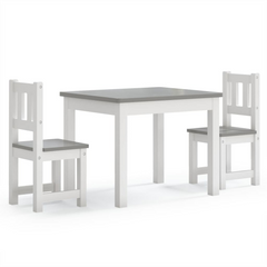 3 Piece Children Table and Chair Set in White and Grey | Durable MDF Furniture for Kids