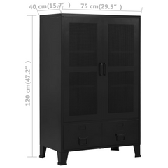 Industrial Office Cabinet with Mesh Doors, 75x40x120 cm, Durable Steel Construction