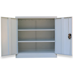 Grey Steel Office Cabinet with 2 Adjustable Shelves, 90 cm - Secure & Stylish Storage Solution