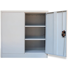 Grey Steel Office Cabinet with 2 Adjustable Shelves, 90 cm - Secure & Stylish Storage Solution