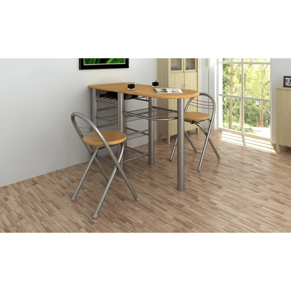 Wooden Kitchen & Breakfast Bar Table and Chair Set with Storage - Modern High-Quality Dining Furniture for Home