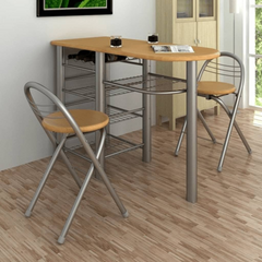 Wooden Kitchen & Breakfast Bar Table and Chair Set with Storage - Modern High-Quality Dining Furniture for Home