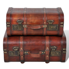 Vintage Style Wooden Treasure Chest Set of 2 - Brown Storage Trunks for Home Decor and Organization