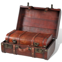 Vintage Style Wooden Treasure Chest Set of 2 - Brown Storage Trunks for Home Decor and Organization