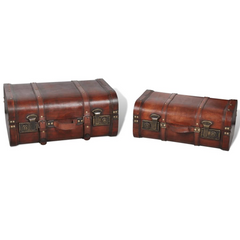 Vintage Style Wooden Treasure Chest Set of 2 - Brown Storage Trunks for Home Decor and Organization