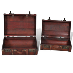 Vintage Style Wooden Treasure Chest Set of 2 - Brown Storage Trunks for Home Decor and Organization