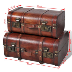 Vintage Style Wooden Treasure Chest Set of 2 - Brown Storage Trunks for Home Decor and Organization