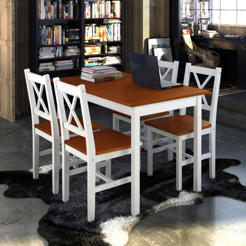 5 Piece Dining Set Brown and White - Elegant, Sturdy, and Versatile