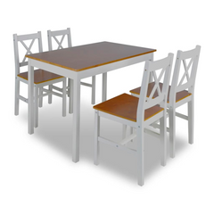 5 Piece Dining Set Brown and White - Elegant, Sturdy, and Versatile