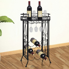 Elegant Metal Wine Rack with Glass Holder for 9 Bottles - Sturdy & Stylish Storage Solution