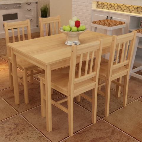 Dining Set 5 Pieces Pine Wood Natural - Solid and Elegant