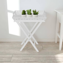 White Side Table with Detachable Tray - Stylish & Versatile Furniture