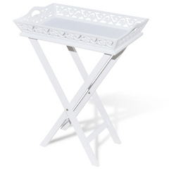 White Side Table with Detachable Tray - Stylish & Versatile Furniture